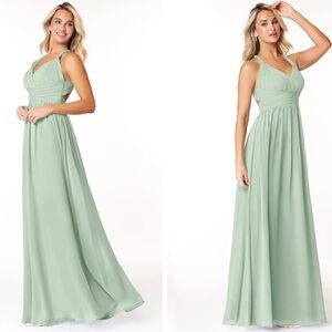Azazie Elegant Aline‎ Pleated Chiffon Dress Women's NWT A18 Green